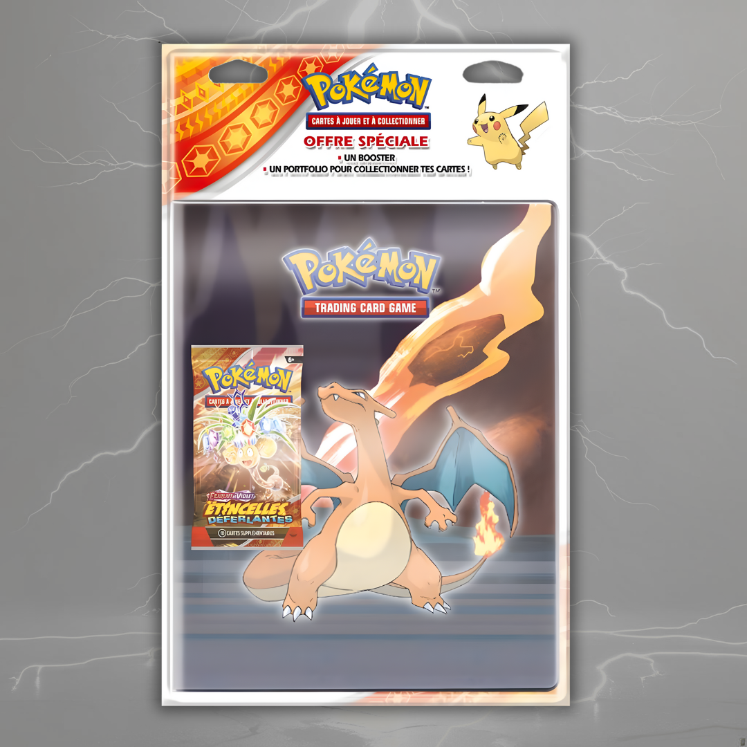 Classeur Pokemon 180 cases + 1 Booster Etincelles Derferlantes EV8 - FR